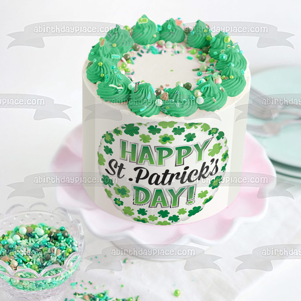 Happy St. Patrick's Day Shamrocks Edible Cake Topper Image ABPID53725