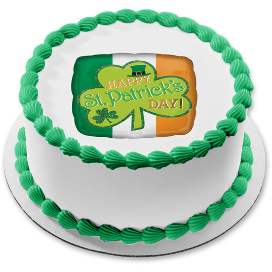 Happy St. Patrick's Day Irish Flag Shamrocks Edible Cake Topper Image ABPID53727