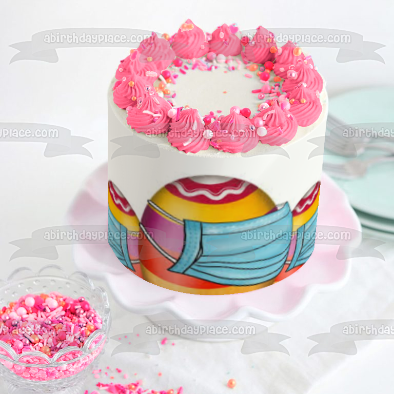 Happy Easter Easter Eggs with Masks Edible Cake Topper Image ABPID53738