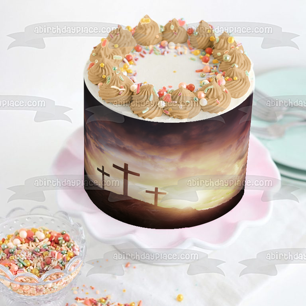 Happy Easter Crosses In the Sunset Edible Cake Topper Image ABPID53755