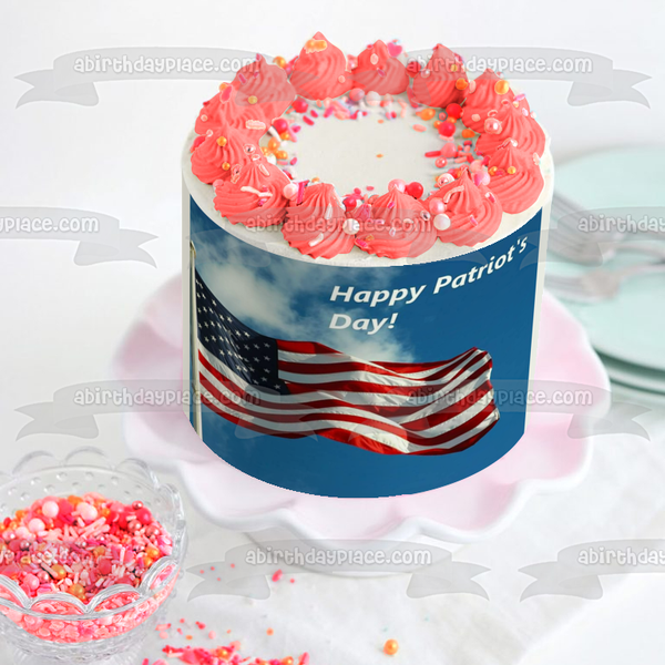 Happy Patriot's Day American Flag Edible Cake Topper Image ABPID53759