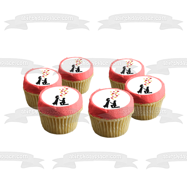 Engagement Proposal Couple Silhouette Roses Hearts Valentines Love Romance Wedding Edible Cake Topper Image ABPID53484