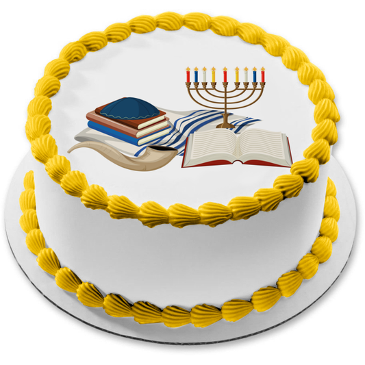 Yom Kippur Kemora Yamaka and a Torah Edible Cake Topper Image ABPID56462