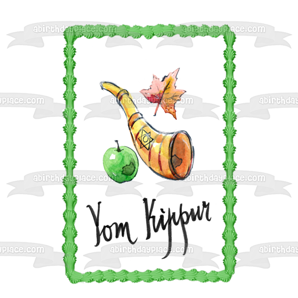 Yom Kippur Apple Leaves and a Shofar with The Star of David Edible Cake Topper Image ABPID56463
