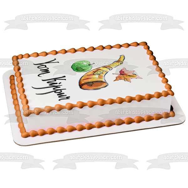 Yom Kippur Apple Leaves and a Shofar with The Star of David Edible Cake Topper Image ABPID56463