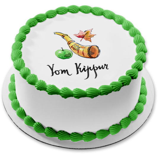 Yom Kippur Apple Leaves and a Shofar with The Star of David Edible Cake Topper Image ABPID56463