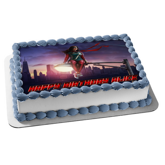 Disney Ms. Marvel Sitting on a Street Light Edible Cake Topper Image ABPID56482