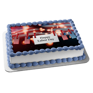 Happy Labor Day American Flag Banner Edible Cake Topper Image ABPID56467