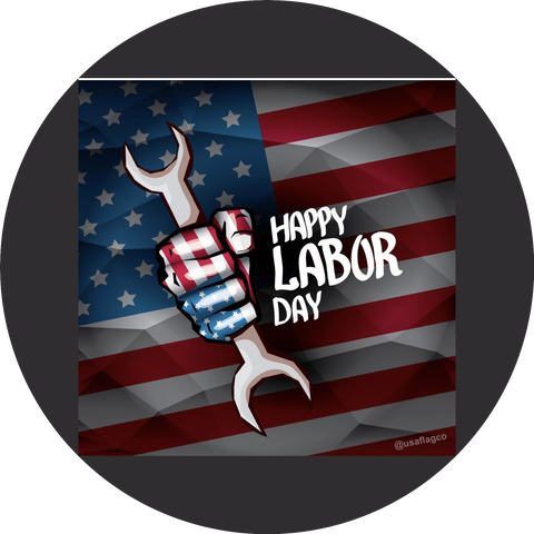 Happy Labor Day American Flag Fist Holding a Wrench Edible Cake Topper Image ABPID56468