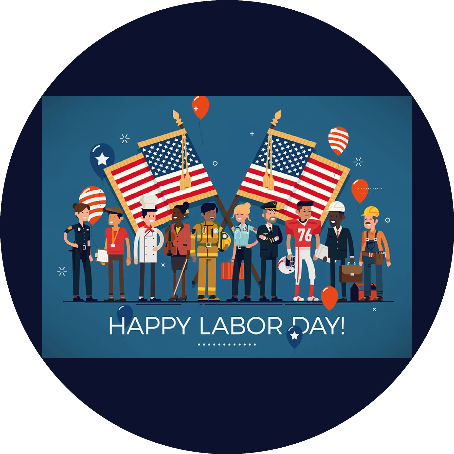 Happy Labor Day American Flags Assorted Workers Edible Cake Topper Image ABPID56470
