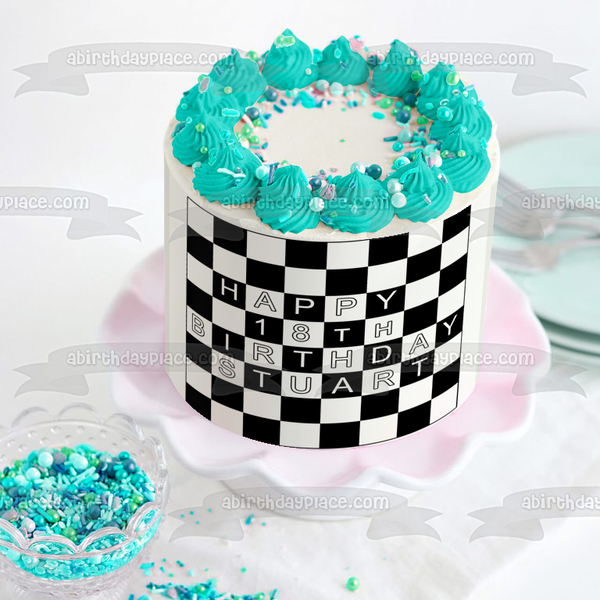 Chess or Checkers Board Game Happy Birthday Customizable Edible Cake Topper Image ABPID53496