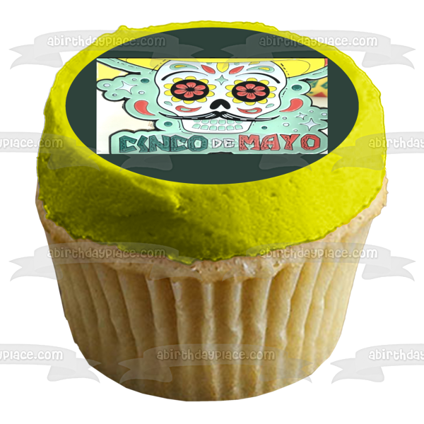Cinco De Mayo Sugar Skull Wearing a Sombrero Edible Cake Topper Image ABPID53793