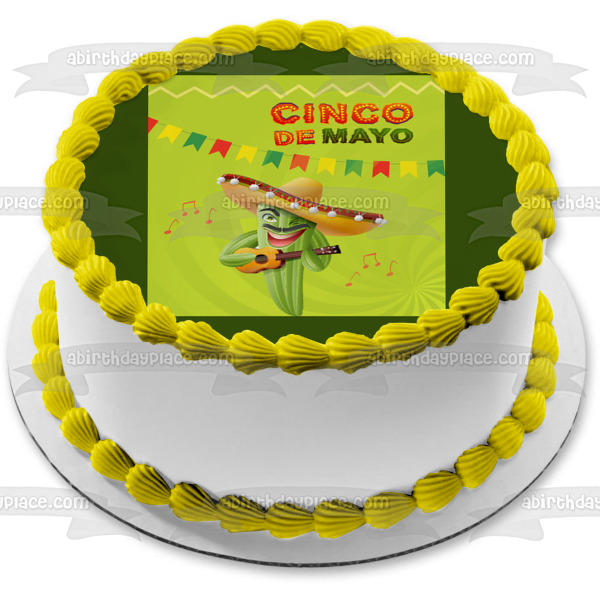 Cinco De Mayo Singing Cactus Wearing a Sombrero Edible Cake Topper Image ABPID53797