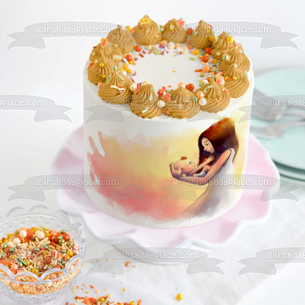 Happy Mother's Day Mother and Baby Edible Cake Topper Image ABPID53808