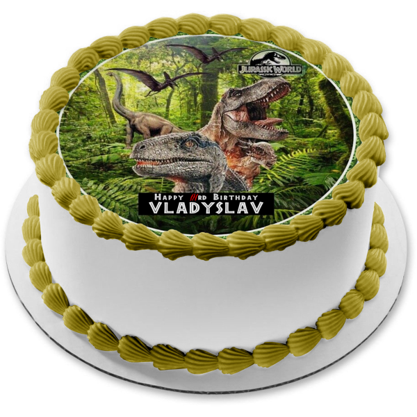 Jurassic World T-Rex Blue Pachycephalosaurs Pterodactyl Brontosaurus Edible Cake Topper Image ABPID56478