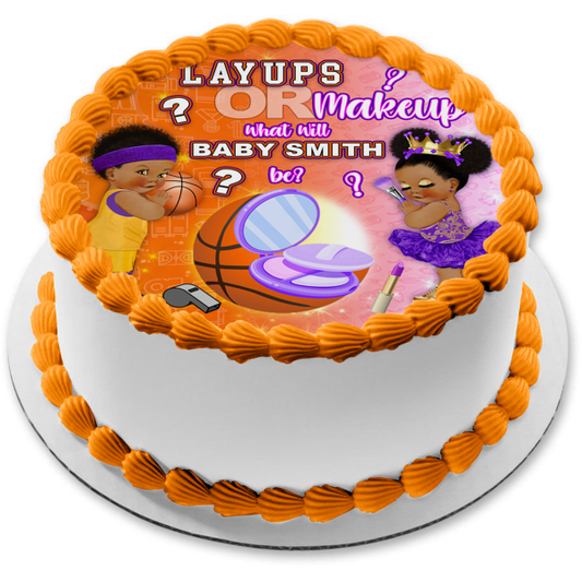 Layups or Makeup Gender Reveal Party Edible Cake Topper Image ABPID56479