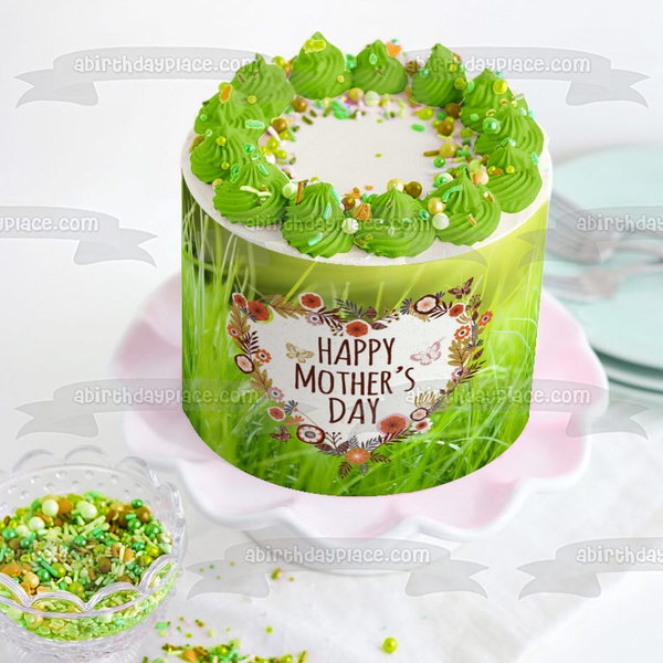 Happy Mother's Day Flowers Butterflies Edible Cake Topper Image ABPID53814