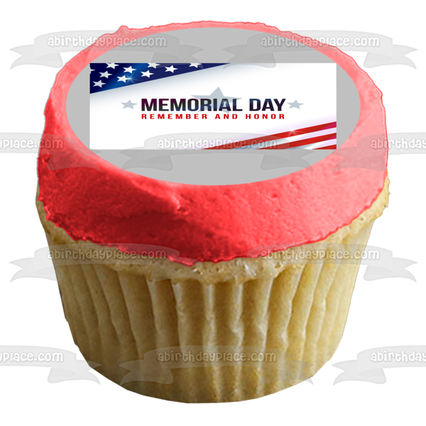Memorial Day Remember and Honor American Flag Edible Cake Topper Image ABPID53823