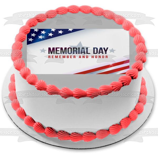 Memorial Day Remember and Honor American Flag Edible Cake Topper Image ABPID53823