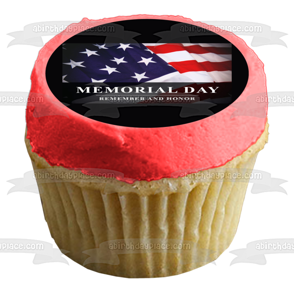 Memorial Day Remember and Honor American Flag Edible Cake Topper Image ABPID53827