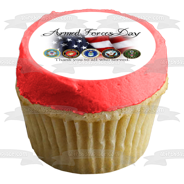 Armed Forces Day American Flag Military Seals "Thank You to All Who Served" Edible Cake Topper Image ABPID53831