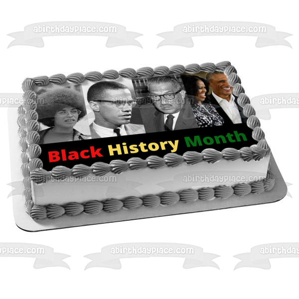 Mes de la Historia Negra Presidente Barak Obama Michelle Obama Malcom X Imagen comestible para tarta ABPID53567 