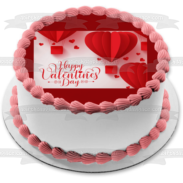 Happy Valentine's Day Heart Hot Air Balloons Edible Cake Topper Image ABPID53577
