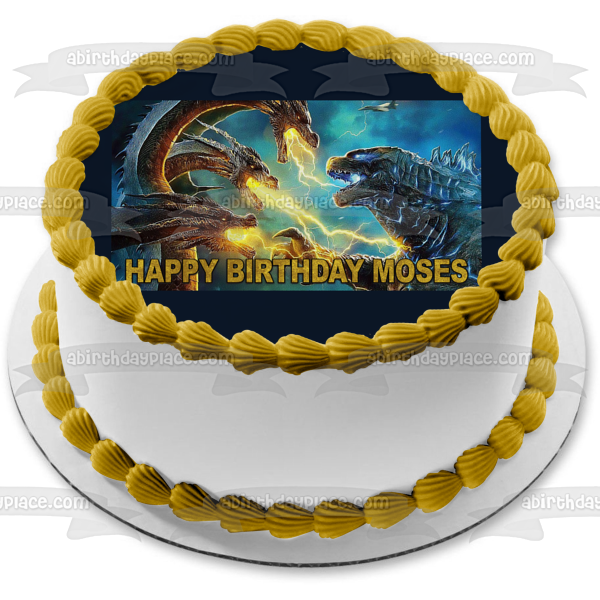 Ghidorah Godzilla Happy Birthday Customizable Edible Cake Topper Image ABPID53609