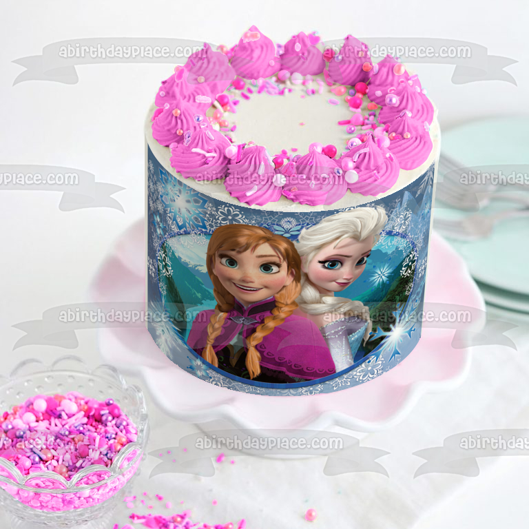 Disney Frozen Anna Elsa Snowflakes Edible Cake Topper Image ABPID53624