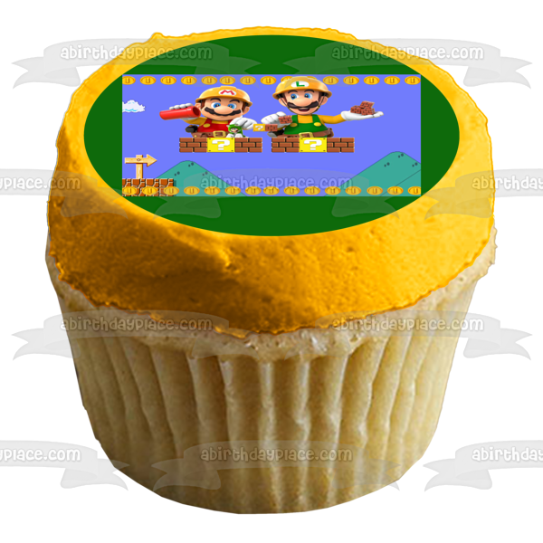Super Mario Maker 2 Building Your World Customizable Mario Luigi Edible Cake Topper Image ABPID53660