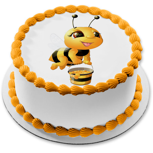 Abeja de miel con un cubo de miel Imagen comestible para decoración de pastel ABPID53697 