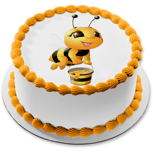 Honey Bee with a Bucket of Honey Edible Cake Topper Image ABPID53697 – A  Birthday Place