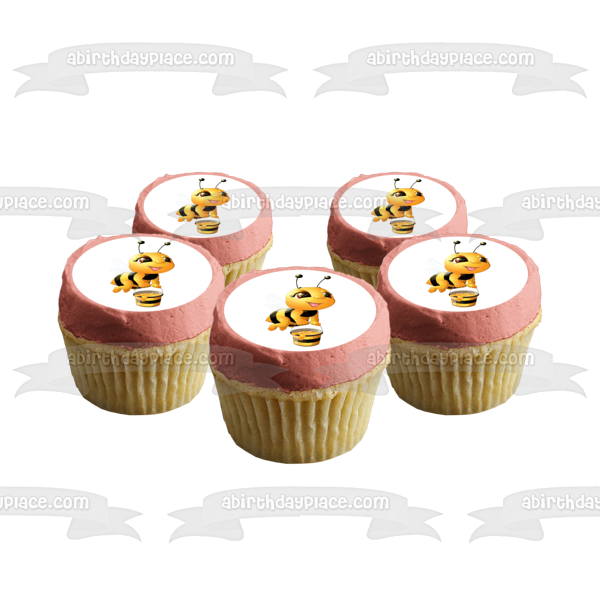 Honey Bee with a Bucket of Honey Edible Cake Topper Image ABPID53697