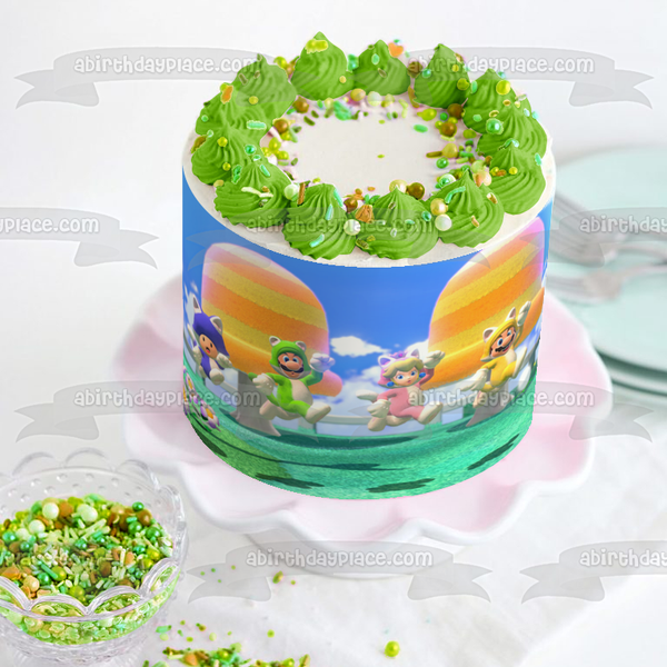Super Mario 3D World Luigi Toad Princess Peach Edible Cake Topper Image ABPID53946