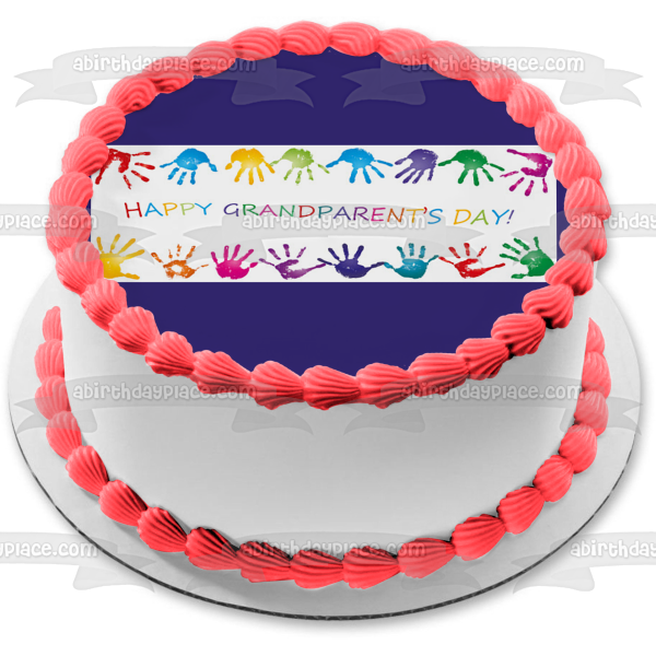 Happy Grandparents Day Children's Handprints Edible Cake Topper Image ABPID54214