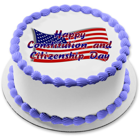 Feliz Día de la Constitución y la Ciudadanía Bandera Americana Decoración comestible para tarta Imagen ABPID54224 