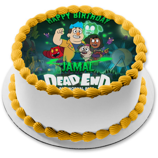 Dead End Paranormal Park Poster with Badyah Pugsley Norma Khan and Barney Guttman Edible Cake Topper Image ABPID56505