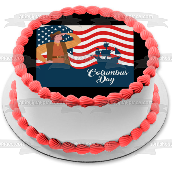 Columbus Day American Flag Edible Cake Topper Image ABPID54269