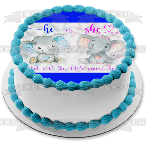 He or She What Will This Little Peanut Be? Gender Reveal Baby Shower Edible Cake Topper Image ABPID54019