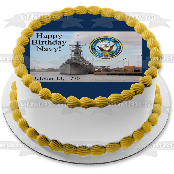 Happy Birthday Navy Naval Ship Edible Cake Topper Image ABPID54285