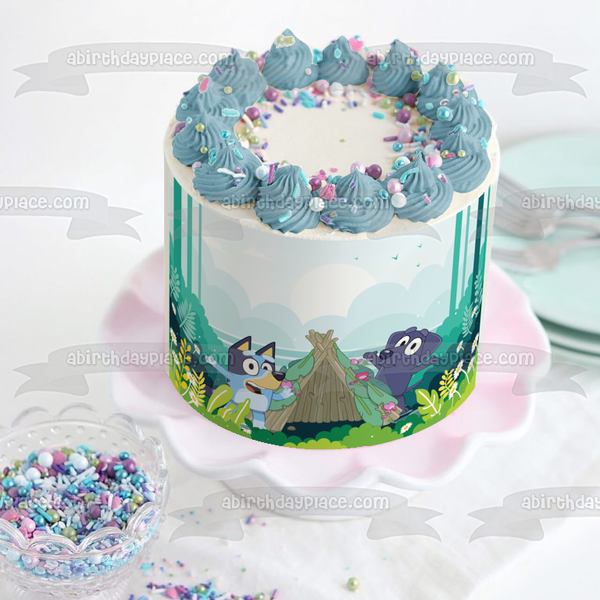 Bluey Camping with Jean-Luc Edible Cake Topper Image ABPID54022