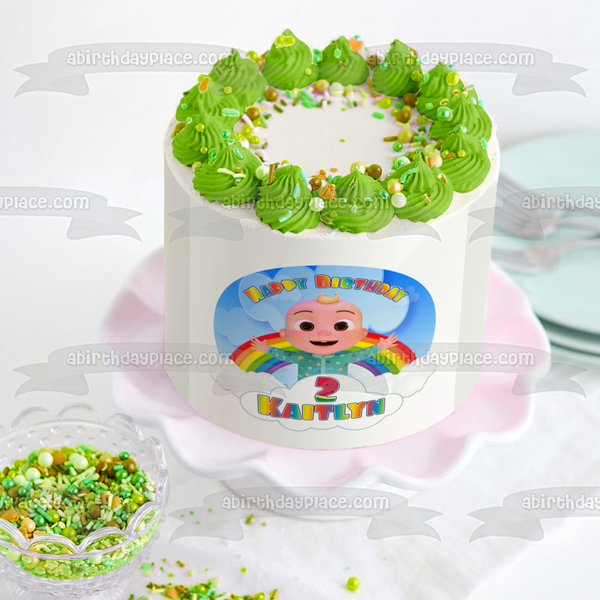 Cocomelon Baby JJ Happy Birthday Your Personalized Name Edible Cake Topper Image ABPID54028