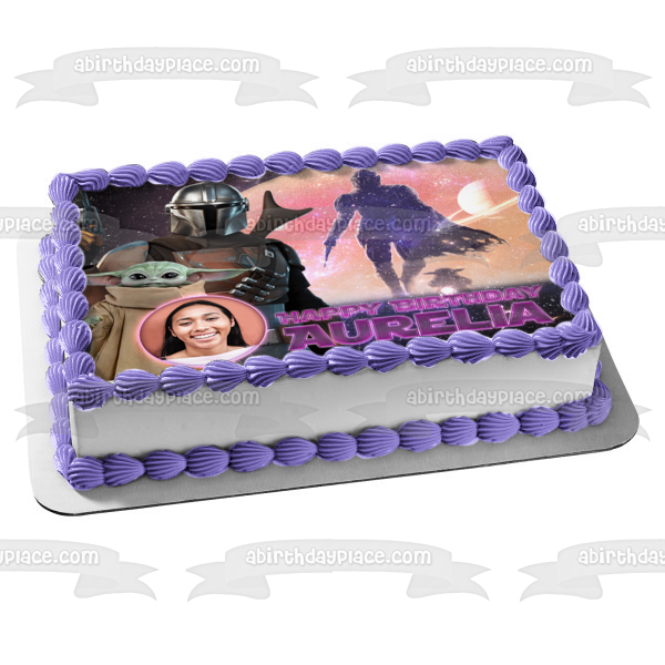 The Mandalorian and the Child Grogu Sunset  Photo Frame Edible Cake Topper Image ABPID56530
