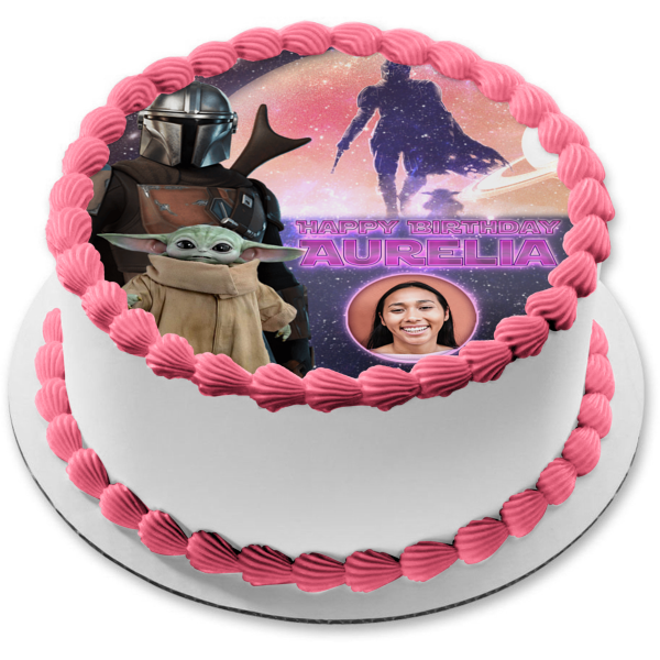 The Mandalorian and the Child Grogu Sunset  Photo Frame Edible Cake Topper Image ABPID56530