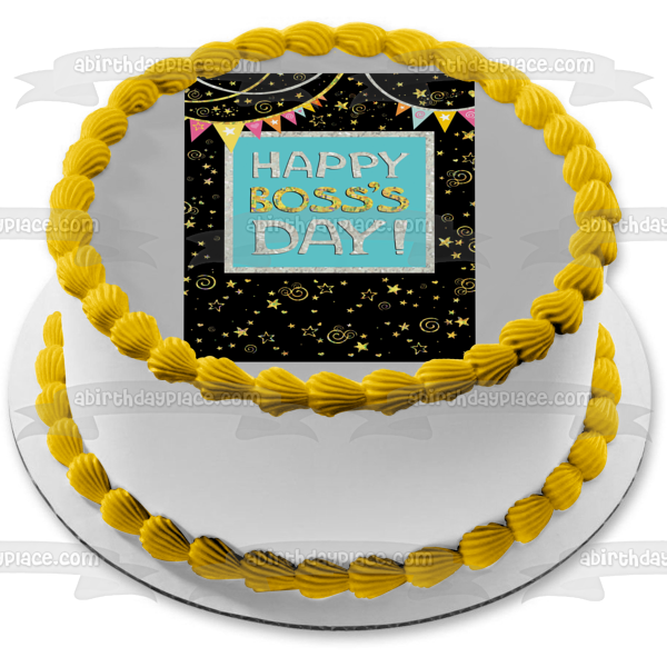 Happy Boss's Day! Banner Stars Edible Cake Topper Image ABPID54297