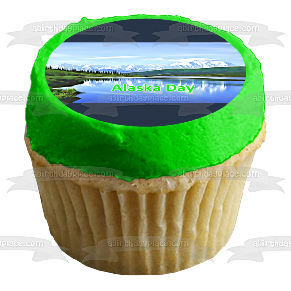 Happy Alaska Day Snowy Mountains Edible Cake Topper Image ABPID54303