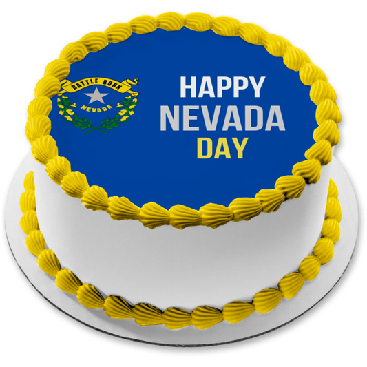 Happy Nevada Day Battle Born Nevada State Seal Edible Cake Topper Image ABPID54310