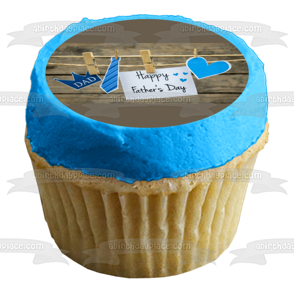 Happy Father's Day Heart Crown Tie Clothespin Line Note Edible Cake Topper Image ABPID54053