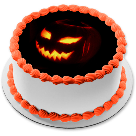 Happy Halloween Scary Pumpkin Edible Cake Topper Image ABPID54318