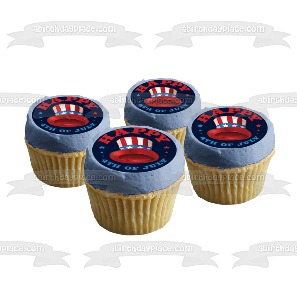Happy 4th of July Independence Day Stars and Stripes Hat Edible Cake Topper Image ABPID54059